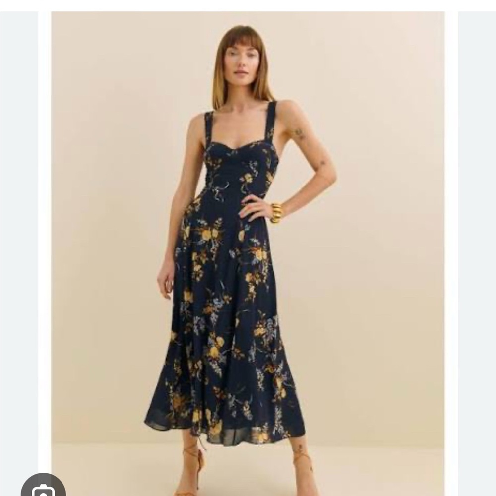 Reformation Floral Navy Dress